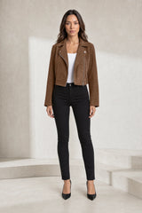 Veste courte suédine zip asymétrique