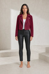Veste courte suédine zip asymétrique