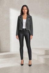 Veste courte suédine zip asymétrique