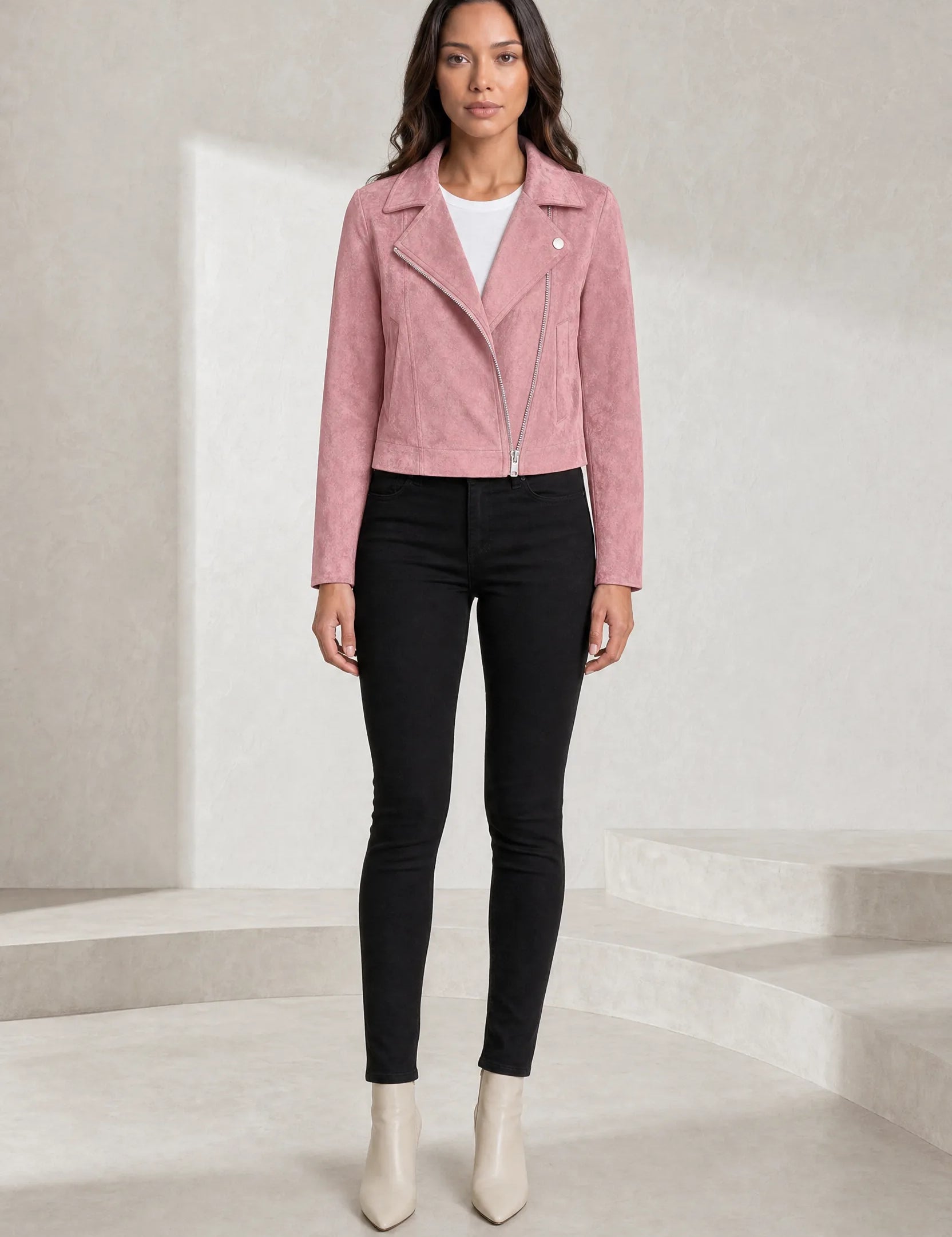 Veste courte suédine zip asymétrique | Lounelle Paris