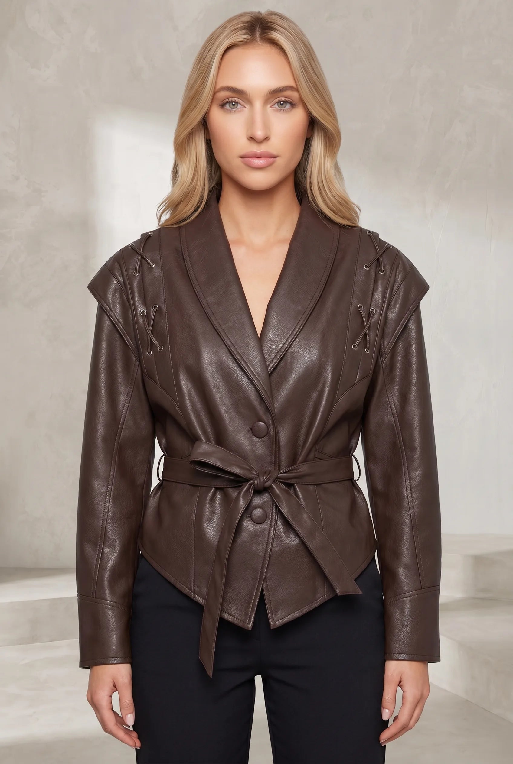 Veste effet cuir col tailleur | Lounelle Paris