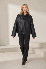 Veste en cuir ample col montant | Lounelle Paris