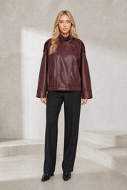 Veste en cuir ample col montant | Lounelle Paris
