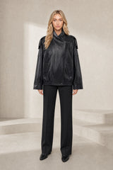 Veste en cuir ample col montant