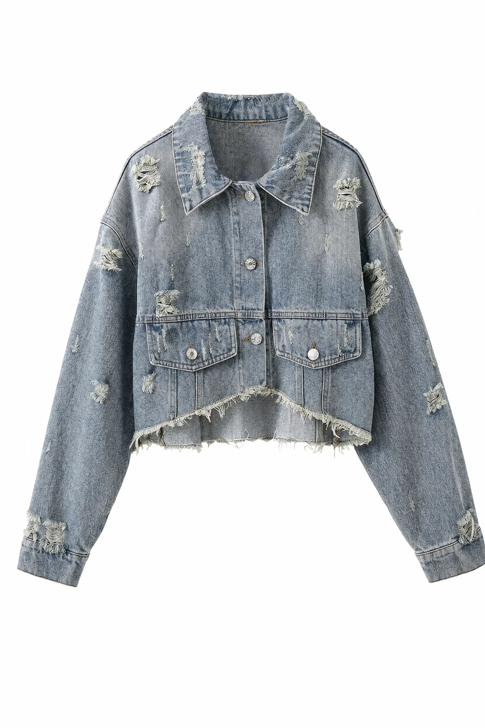 Veste en jean bleu délavé courte | Lounelle Paris