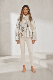 Veste fausse fourrure écru mouchetée | Lounelle Paris