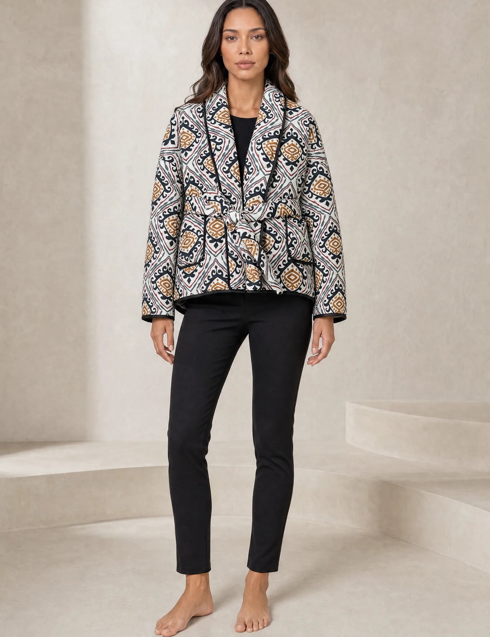 Veste matelassée à imprimé col châle | Lounelle Paris