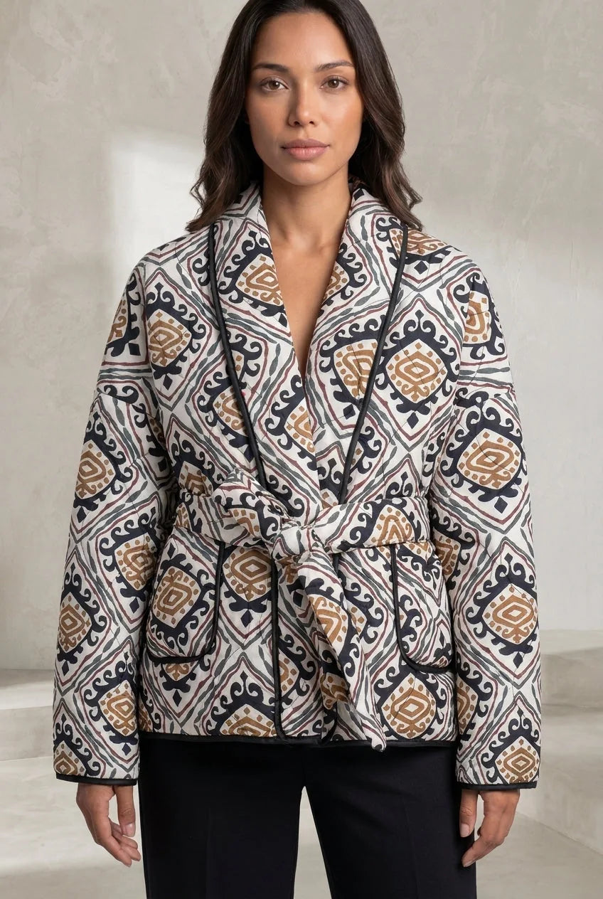 Veste matelassée à imprimé col châle | Lounelle Paris